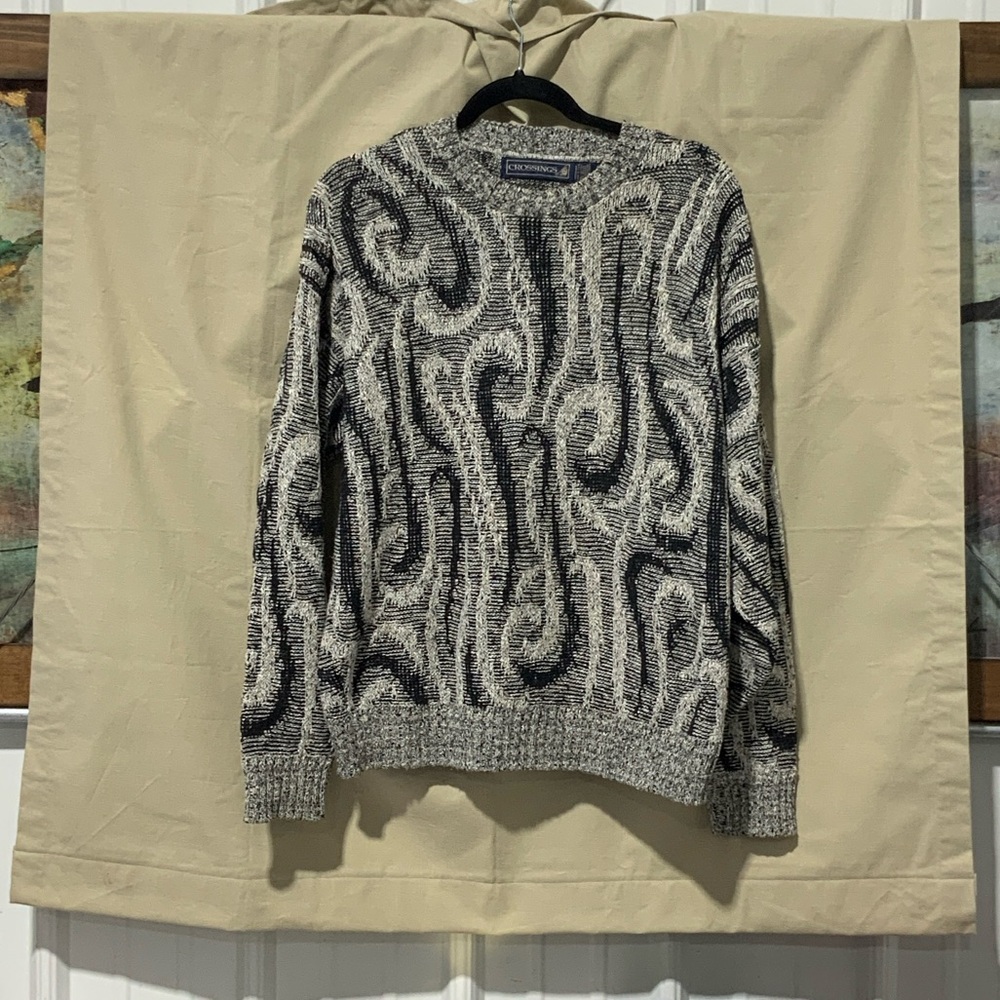 Crossings Vintage Black and Gray Swirl Patterned Sweater